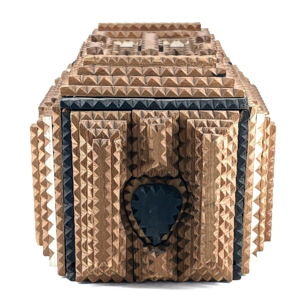 Tramp Art Jewelry Box With Heart Detail on Sides 10x6x7" - Picture 4 of 7